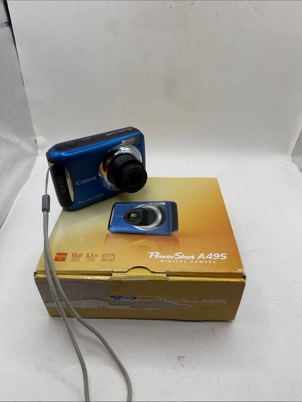 Canon PowerShot A495 Blue Compact Camera 10MP 3.3x Zoom 2.5in 8GB SD WORKING